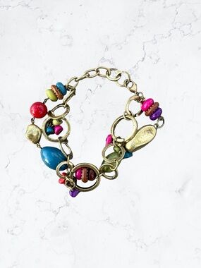 Premier Designs Multicolor Bead & Gold Link Bracelet
